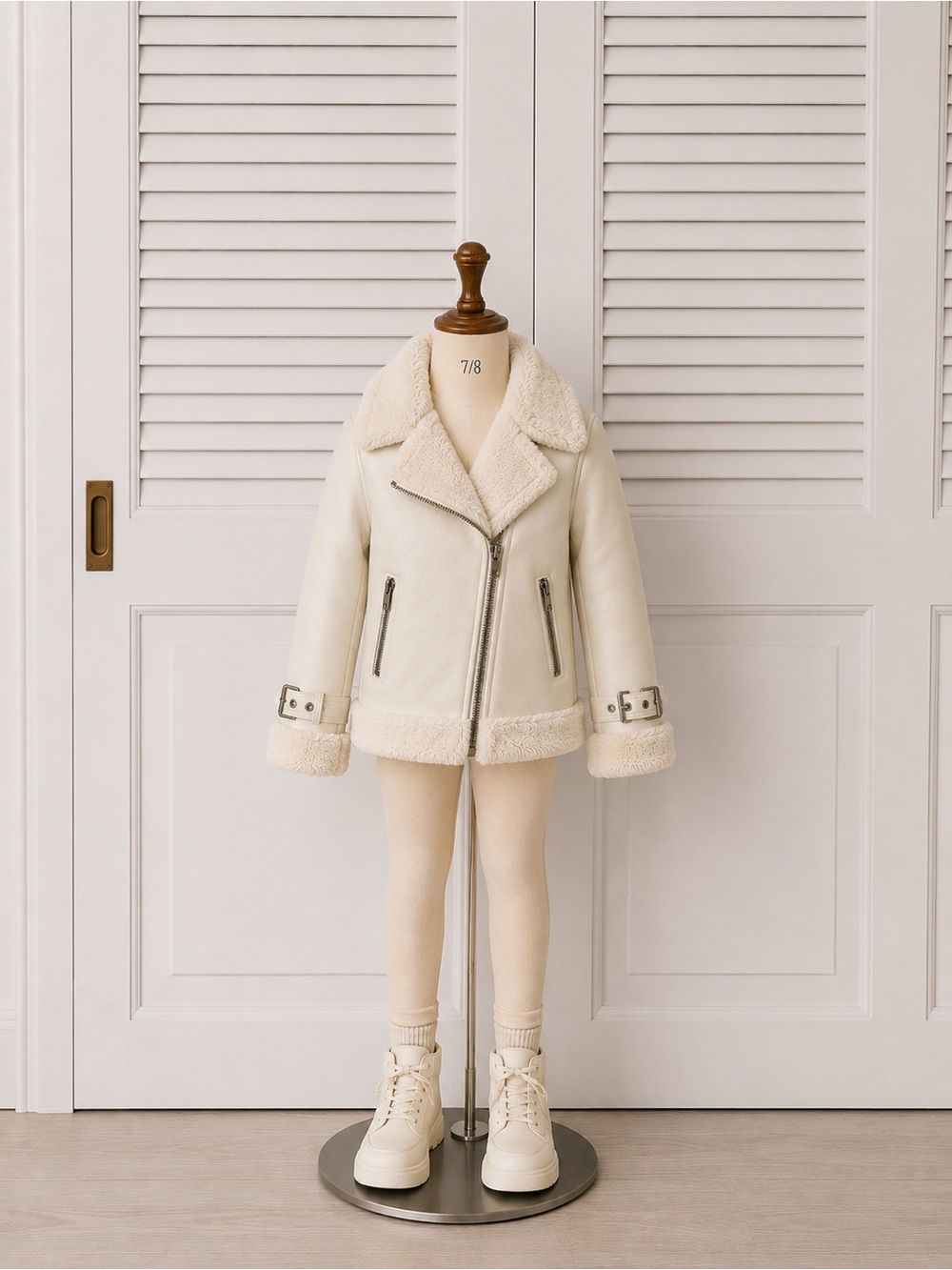 Cream Moto Jacket - Cozy Faux Shearling Lined